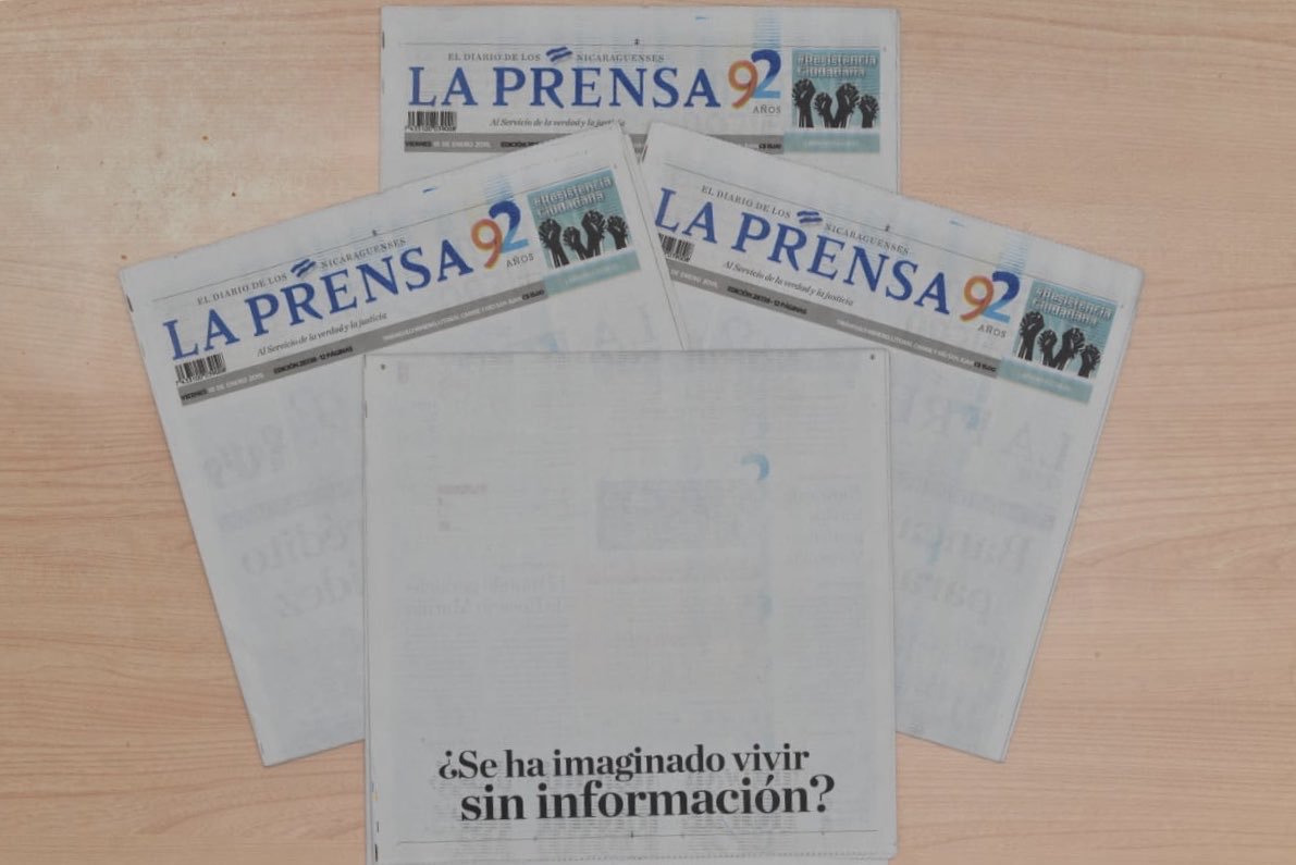 El diario La Prensa denunció que, por las presiones de Aduanas durante el gobierno de Daniel Ortega, se podían quedar sin papel. Crédito: Tomado de las redes sociales