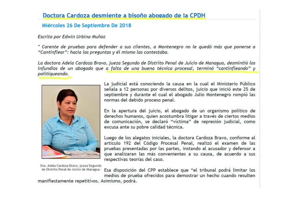 Constantemente los abogados de los presos políticos son tíldados de “bisoños”, un término que los jueces y abogados afines al Gobierno usan para descalificarlos. Captura del sitio web del Complejo Judicial | Confidencial