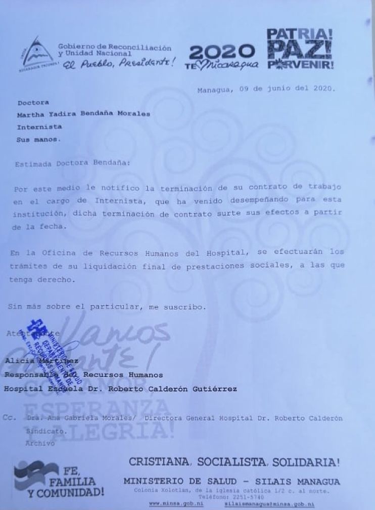 Médicos despedidos - Martha Bendaña