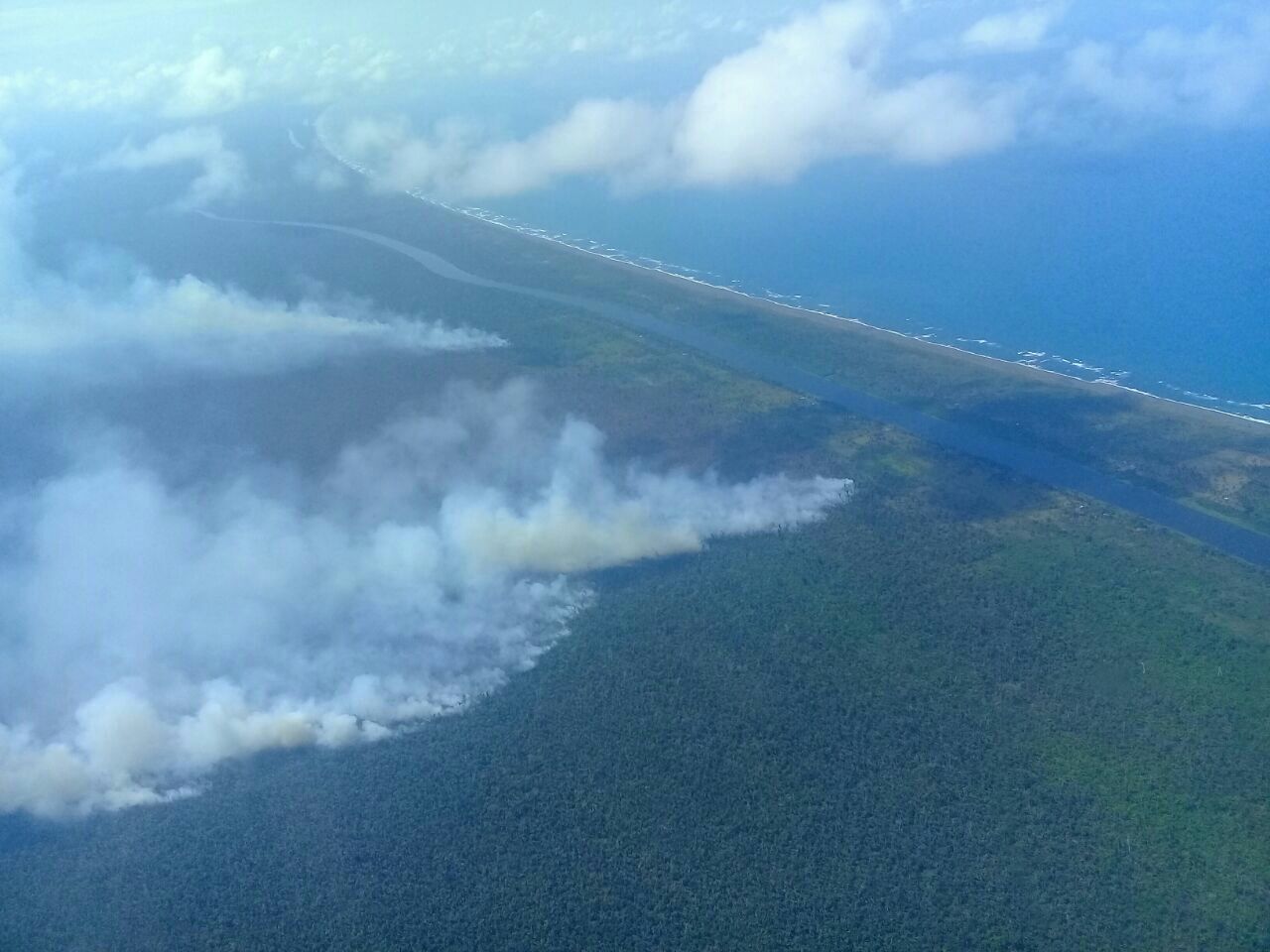 Imagen aérea del impacto del incendio en la Reserva Indio Maíz. Foto: Cortesía