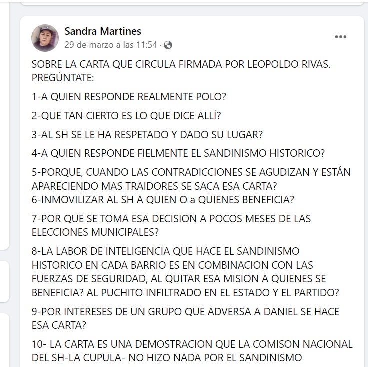 Sandra Martínez sandinismo histórico