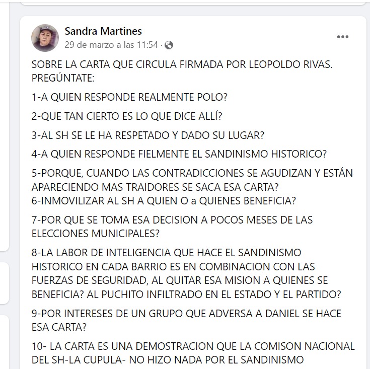 Sandra Martínez sandinismo histórico
