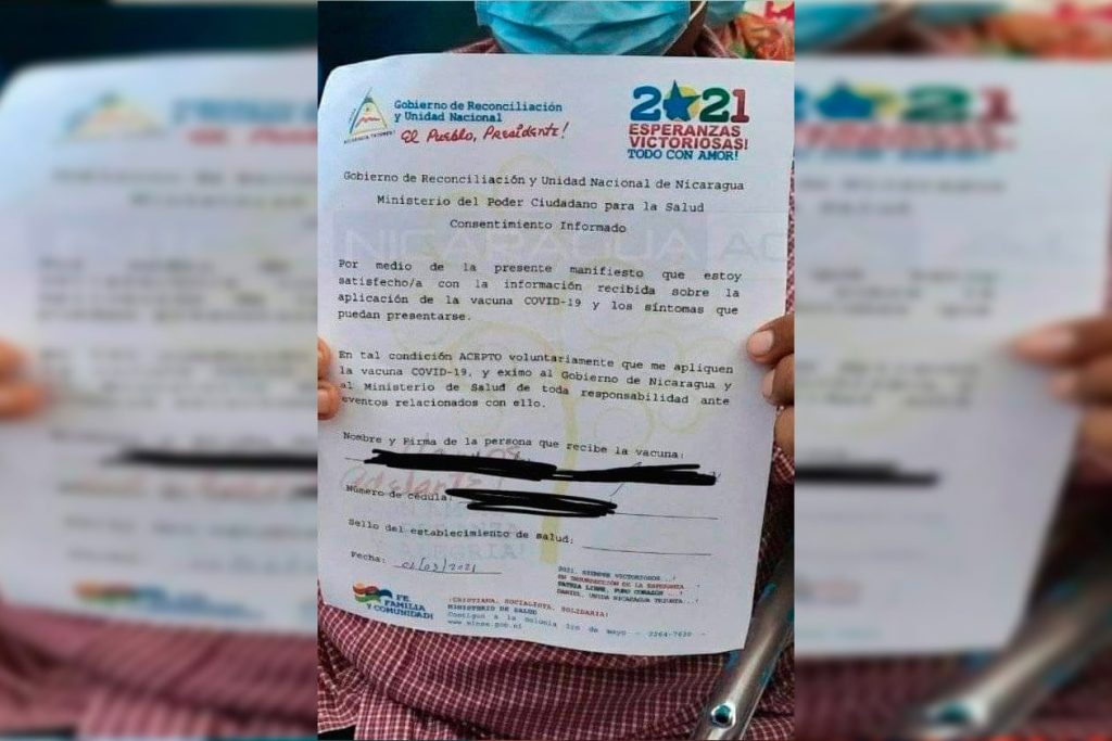 firma de consentimiento, vacunación contra la covid-19 en Nicaragua
